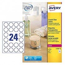 Avery L7780-25 Crystal Clear Round Labels, 40mm, 24 Labels/Sheet (25 Sheets/pack)