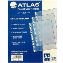 Atlas Clear Pocket A4, 11 Holes, 80 Microns, 100/box