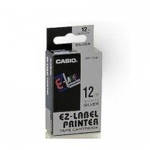 Casio XR-12SR1 Tape Cassette, 12mm X 8mm, Black on Silver