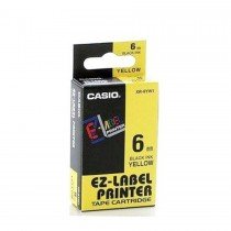 Casio XR-6YW1 Tape Cassette, 6mm X 8mm, Black on Yellow